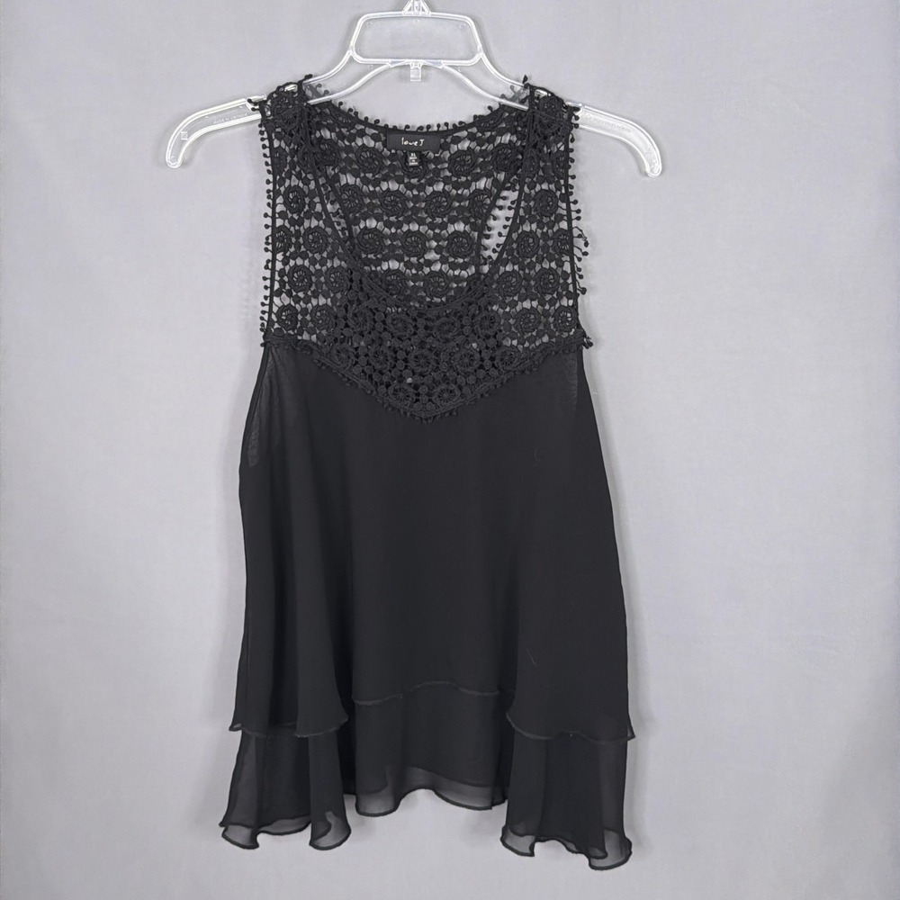 Love J Tank Top Womens XL Black Crochet Chiffon Whimsigoth Romantic Flowy
